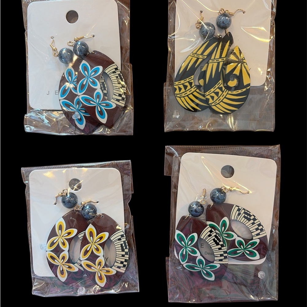 Colorful Hawaiian Designed Floral Earrings Set. 4 pairs of Earrings!